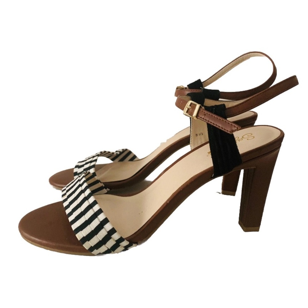 Anthropologie Seychelles Women's Ankle Strap Sandals Sz 8.5 Brown Black White